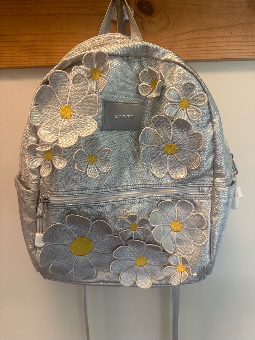 STATE Metallic Silver Daisies Kane Backpack